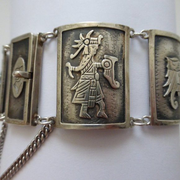 Casa Prieto Mexico 900 Silver Panel Bracelet Mayan - Picture 5 of 12